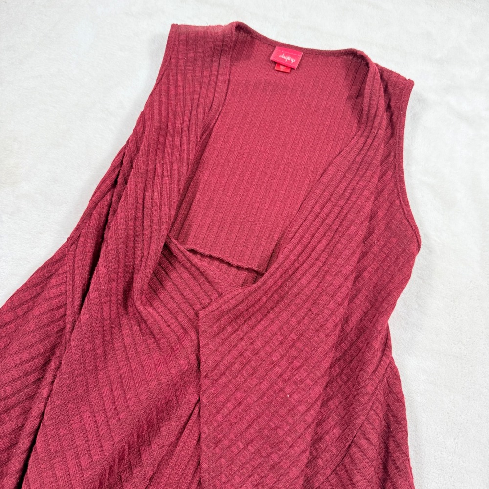 Daytrip Womens Burgundy Ribbed Knit Draped Open Front Vest Sharkbite‎ Hem Small